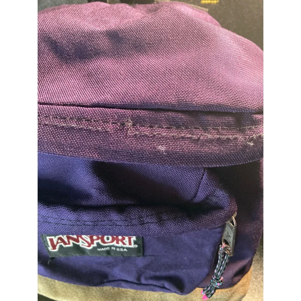 Vintage Jansport Purple Canvas Day‎ Pack Backpack Front Pocket Made in USA